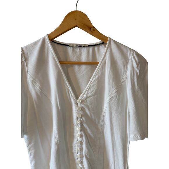 Vintage Esprit Button Front Flutter Short Sleeve Top White - Picture 2 of 5